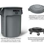 Rubbermaid BruteTrash container, 55 gallon capacity, round top, with two handles, lid, and Dolly