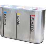 Stainless Steel commercial trash bin brushed Finish 3 top 60Ltr each bin L 94 x W 36 x H 75