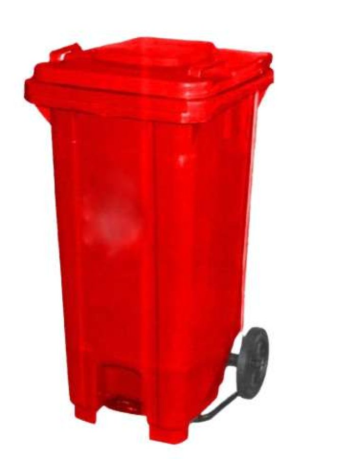 Garbage Bin 240 Ltr Single Door with Pedal & Wheel 70x59x100cm, Red color