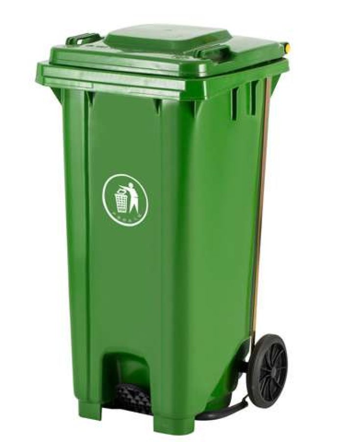 Garbage Bin 120Ltr Single Door with Pedal & Wheel,54x47x90cm Green  color