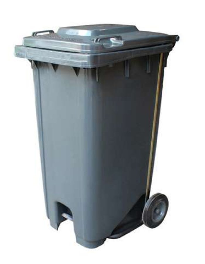 Garbage Bin 120Ltr Single Door with Pedal & Wheel,54x47x90cm Grey Color