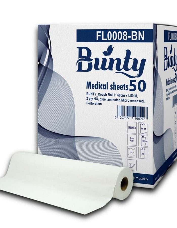 BUNTY_Couch Roll H 50cm x L50 M, 2 ply HQ, glue laminated,Micro embosed, Perforation width 34 cm 1*9Roll