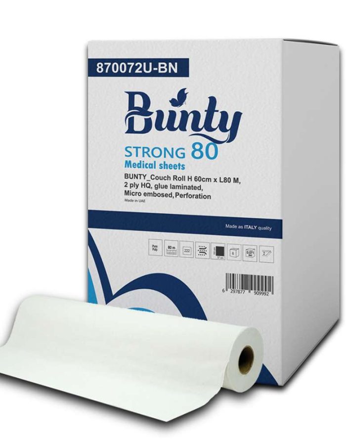 BUNTY_Couch Roll H 60cm x L80 M, 2 ply HQ, glue laminated,Micro embosed, Perforation width 34 cm 1*6Roll