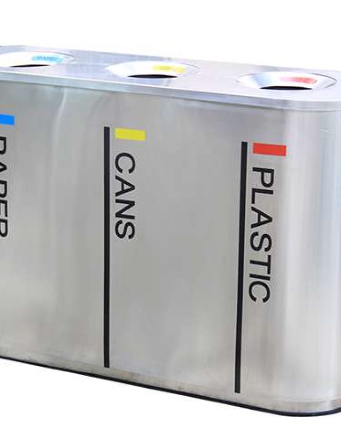 Stainless Steel commercial trash bin brushed Finish 3 top 60Ltr each bin L 94 x W 36 x H 75