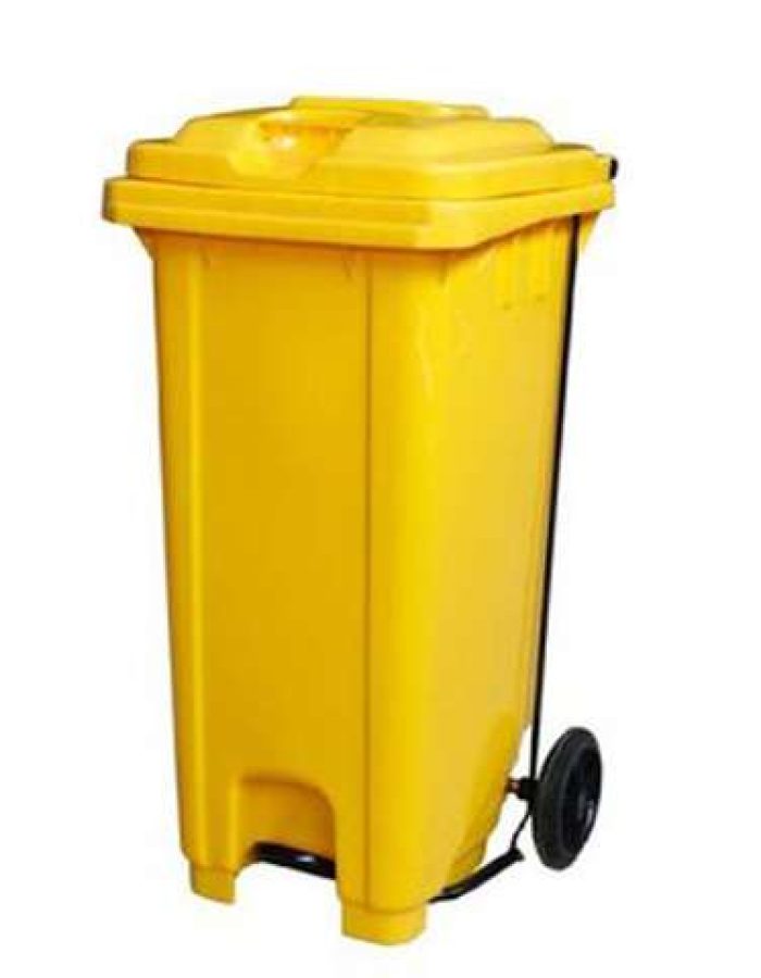 Garbage Bin 120Ltr Single Door with Pedal & Wheel,54x47x90cm Yellow Color