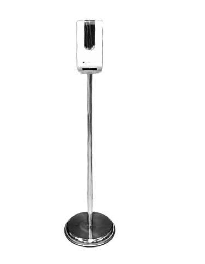 Floor Stand sanitizing station(includes SS steel Floor Stand , automatic Dispenser, 4 energizer c size battery,dripshield)